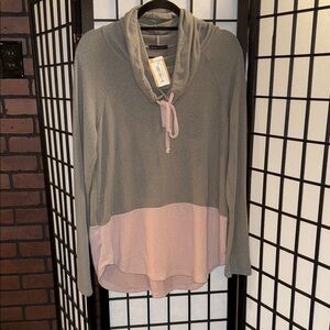 Staccato Olive/Blush Drawstring Cowl Neck Sweater